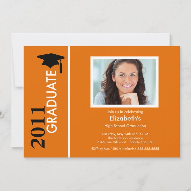 Invitation de diplôme en photo Classy Orange & Bla (Devant)