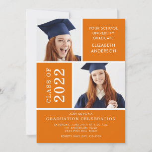 Invitation de diplôme en photo ~Classy Orange & Wh