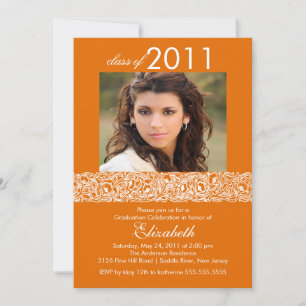 Invitation de diplôme en photo orange et blanc