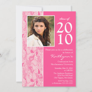 Invitation de diplôme en photo Pink & White Paisle