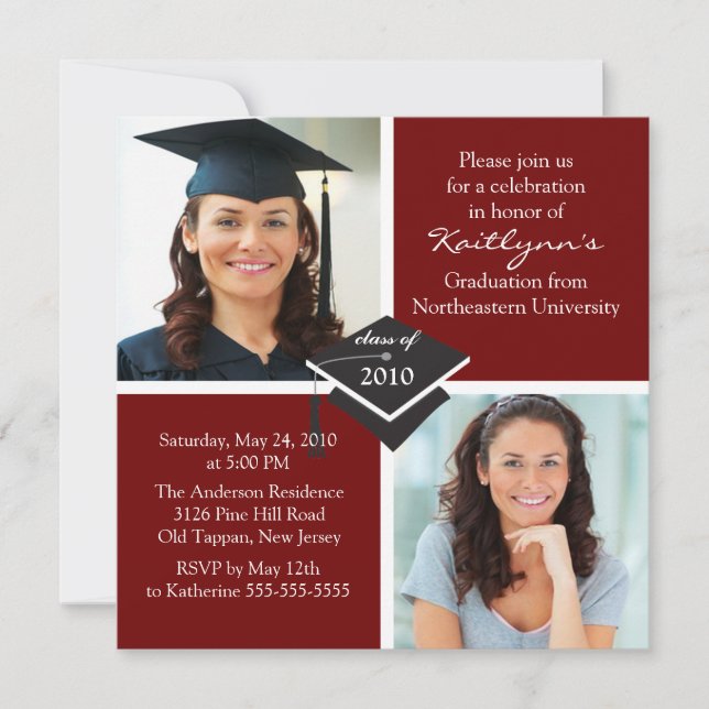 Invitation de diplôme en photo rouge et blanc (Devant)