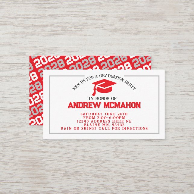 Invitation de diplôme en rouge et gris Insérer (Red, White & Silver Grey Mini Graduation Invites for Friends, Team Mates or as Inserts!)
