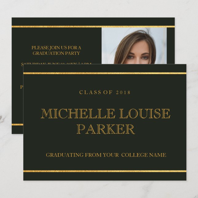 Invitation de diplôme Gold Green (Devant / Derrière)