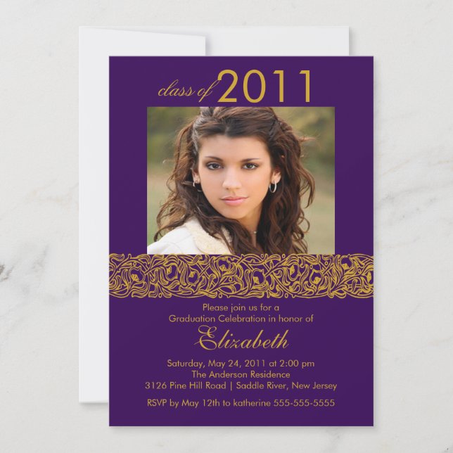 Invitation de diplôme Gold & Purple (Devant)