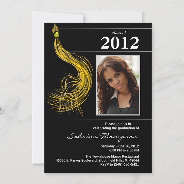 Invitation de diplôme Noir avec lunette d'or - Pho (Devant)