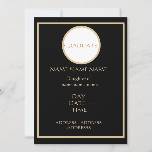 INVITATION DE DIPLÔME NOIR ET OR (Devant)