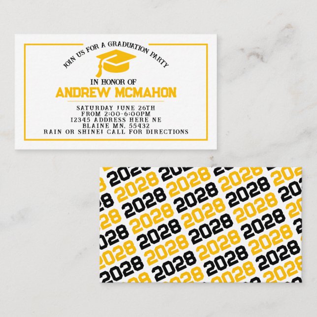 Invitation de diplôme noir et or - Faire-part Insé (Devant / Derrière)