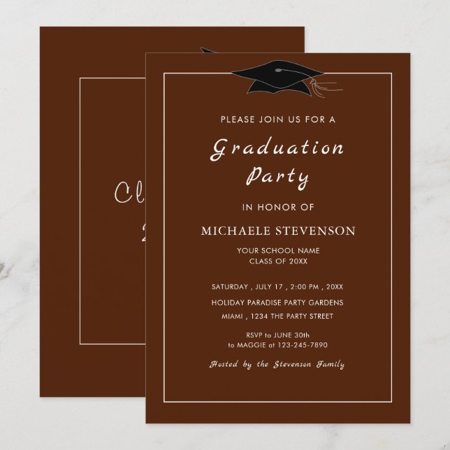 Invitation de diplôme personnalisée Couleurs perso (Devant / Derrière)