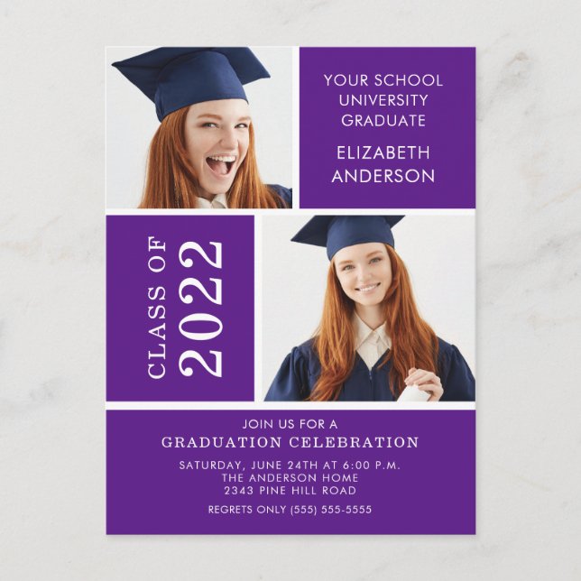 Invitation de diplôme photo ~Classy Purple & White (Devant)