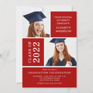 Invitation de diplôme photo ~Classy Red & White