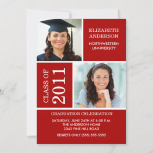 Invitation de diplôme photo ~Classy Red & White