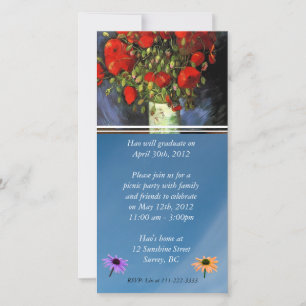 Invitation de diplôme. Vase avec des papillons rou