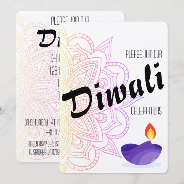 Invitation de Diwali (Devant / Derrière)