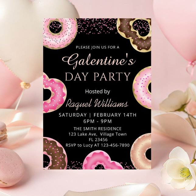 Invitation de donuts pour la fête de la Galentine (Pink Galentine's Day Party Donuts Invitation)