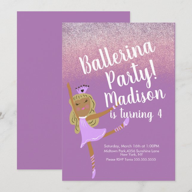 Invitation de doodle de fête de ballerine mignonne (Devant / Derrière)