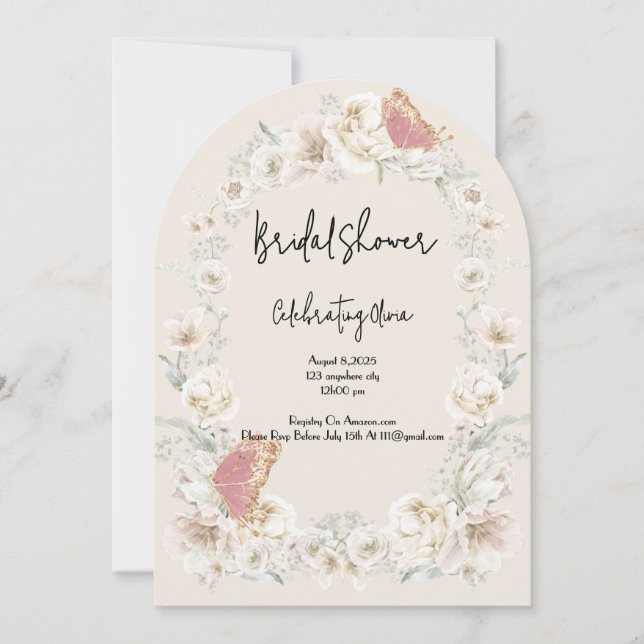 INVITATION DE DOUCHE BOTANIQUE FLORALE ROSE (Devant)