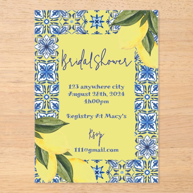 INVITATION DE DOUCHE BRIDAL LIMONCELLO (Recto)