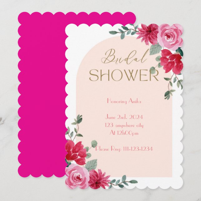 INVITATION DE DOUCHE BRIDAL ROSE (Devant / Derrière)