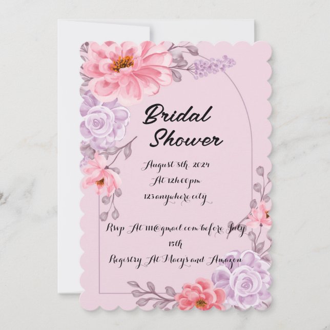 INVITATION DE DOUCHE BRIDAL ROSE (Devant)