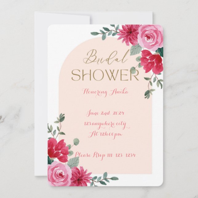 INVITATION DE DOUCHE BRIDAL ROSE (Devant)