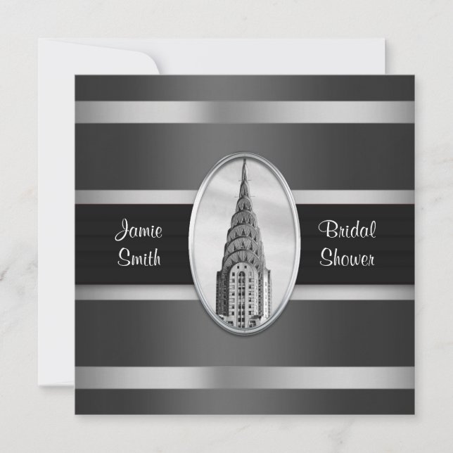 Invitation de douche Chrysler Building Noir, Argen (Devant)