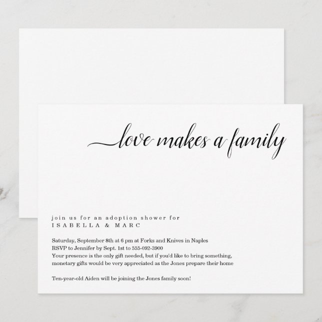 Invitation de douche d'adoption (pour enfant plus  (Devant / Derrière)