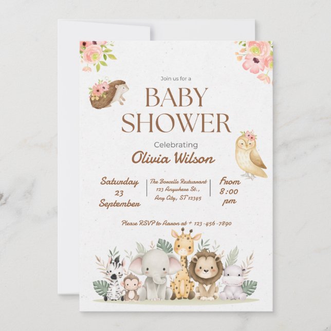 Invitation de douche de bébé de la baie d'animaux  (Devant)