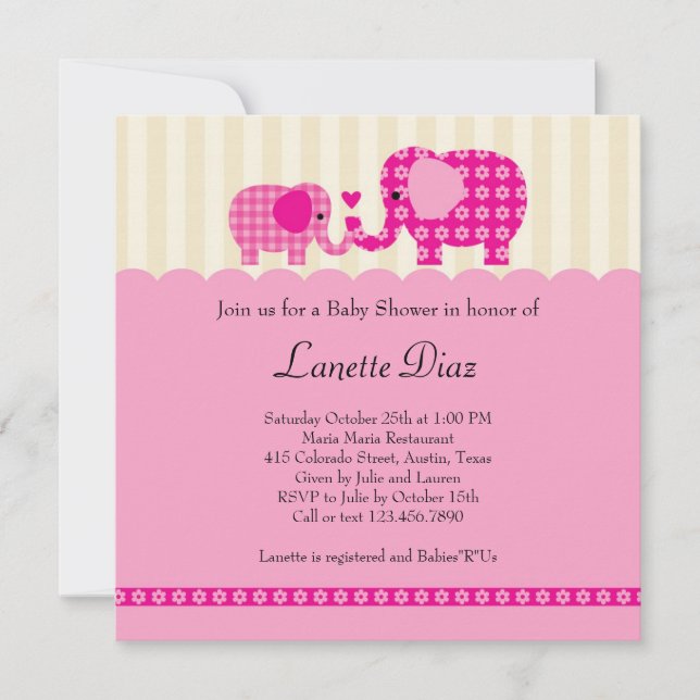 Invitation de douche de bébé d'éléphant de maman (Devant)