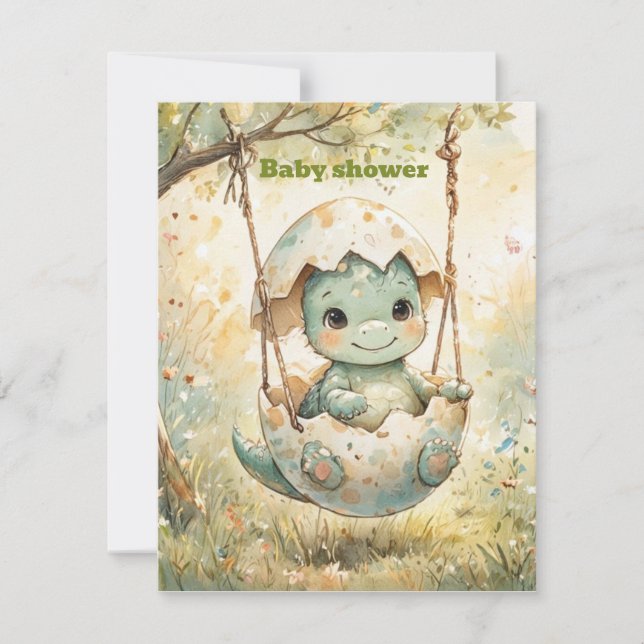 Invitation de douche de bébé dinosaure à télécharg (Devant)