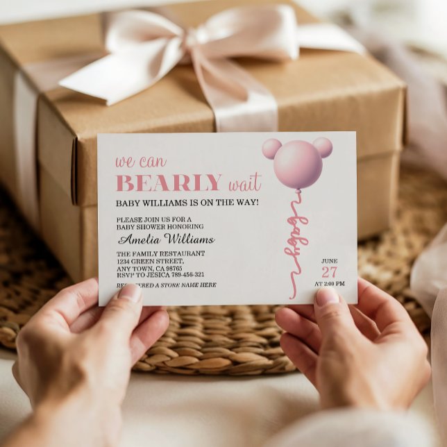 Invitation de douche de bébé fille au ballon Ourso (Créateur téléchargé)
