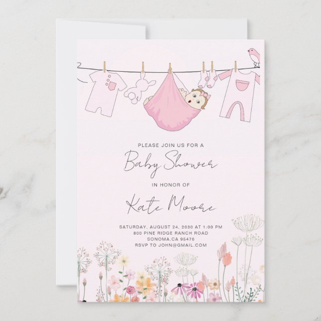 Invitation de douche de bébé fille rose paquet de  (Devant)