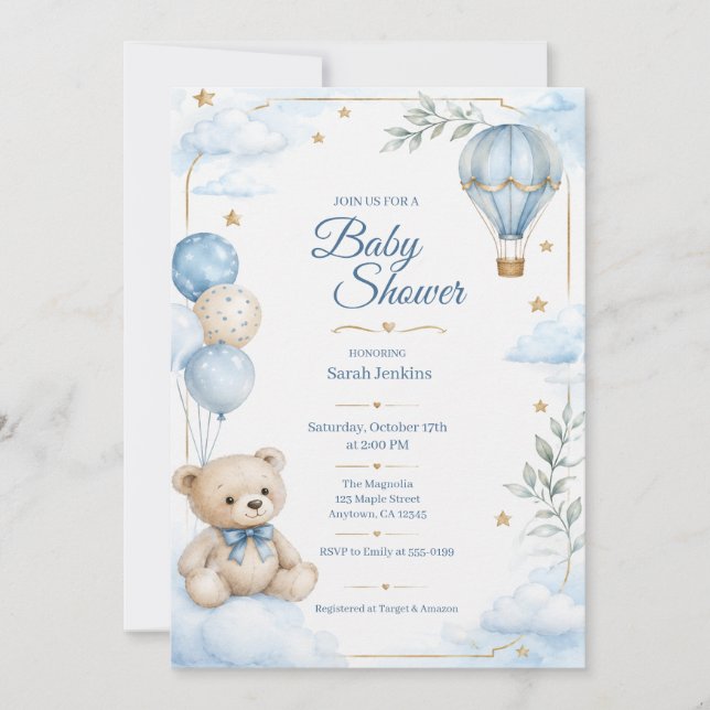 Invitation de douche de bébé garçon forêt aquarell (Devant)