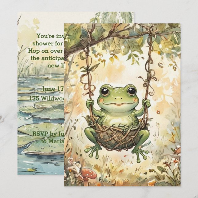 Invitation de douche de bébé grenouille à téléchar (Devant / Derrière)