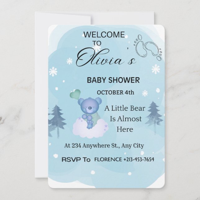 Invitation de douche de bébé ours en peluche de me (Devant)