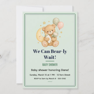 Invitation de douche de bébé ourson à peine attend