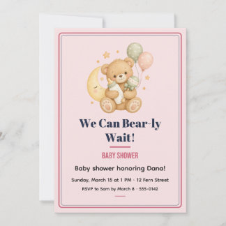 Invitation de douche de bébé ourson à peine attend