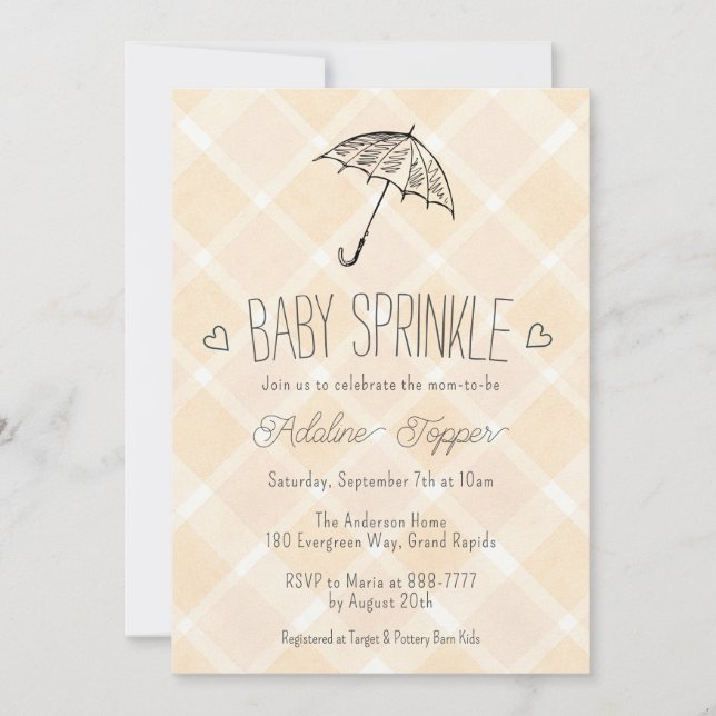 Invitation de douche de bébé parapluie à carreaux  (Devant)