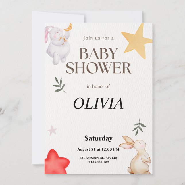 Invitation de douche de bébé personnalisée mignonn (Devant)