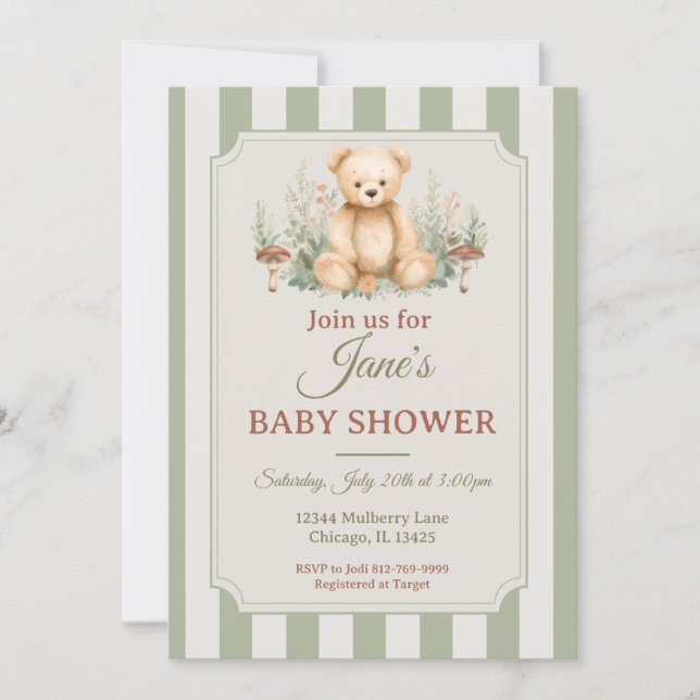 Invitation de douche de bois de ours en peluche Ve (Devant)