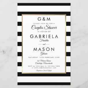 Invitation de douche de couple à rayures Monogramm