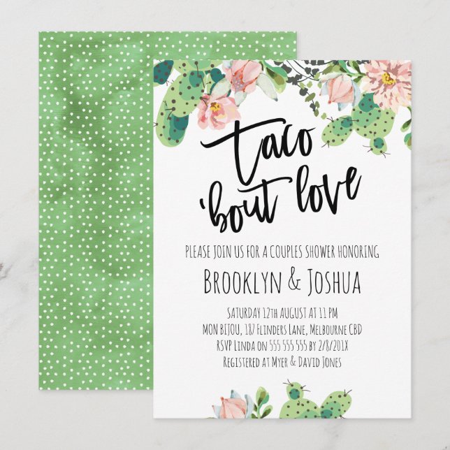 Invitation de douche de couple Cactus Taco 'bout L (Devant / Derrière)