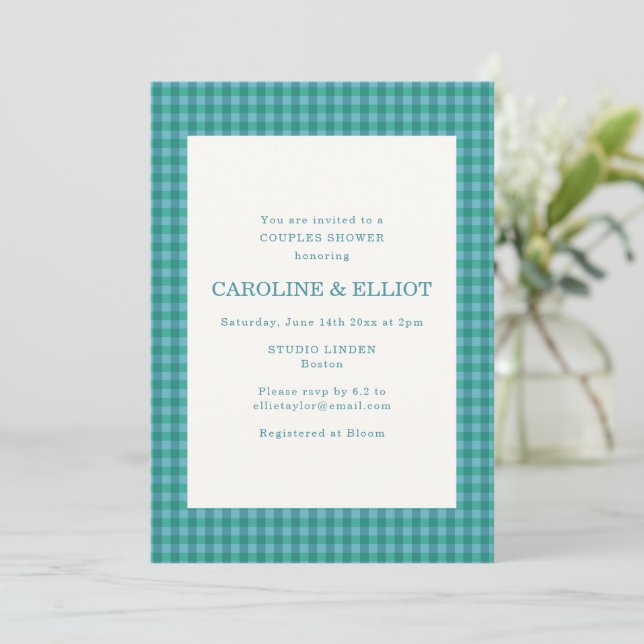 Invitation de douche de couple en vichy vert sarce (Debout devant)