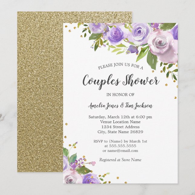 Invitation de douche de couple florale étincelante (Devant / Derrière)