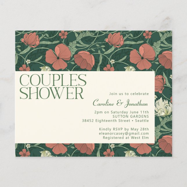Invitation de douche de couple florale verte rusti (Devant)