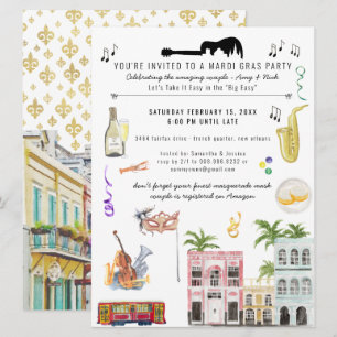 Invitation de douche de couple Mardi Gras