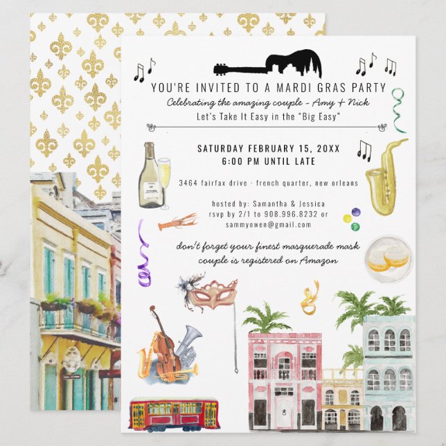 Invitation de douche de couple Mardi Gras (Devant / Derrière)