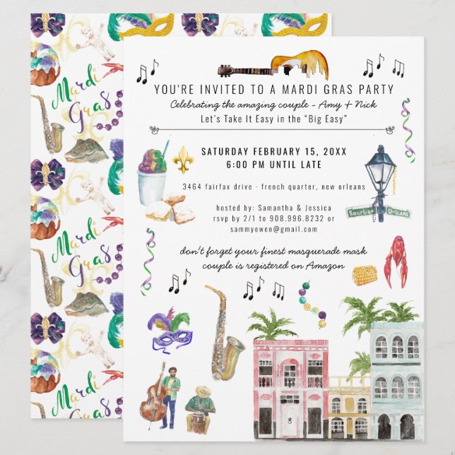 Invitation de douche de couple Mardi Gras (Devant / Derrière)