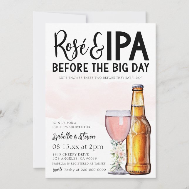 Invitation de douche de couple Rosé et IPA (Devant)