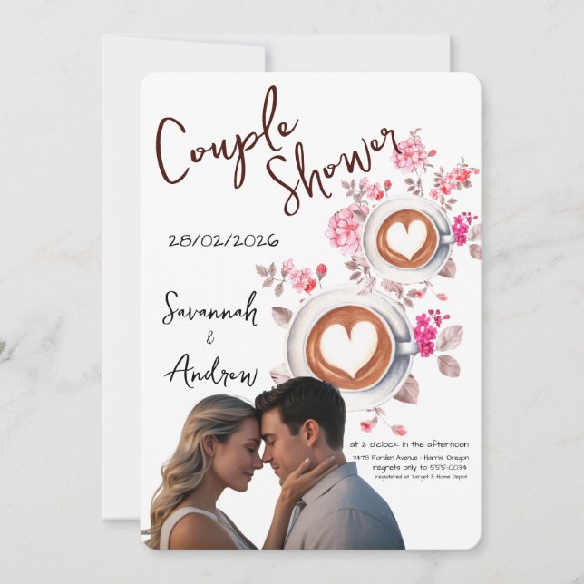 Invitation de douche de couple sur le thème du caf (Devant)