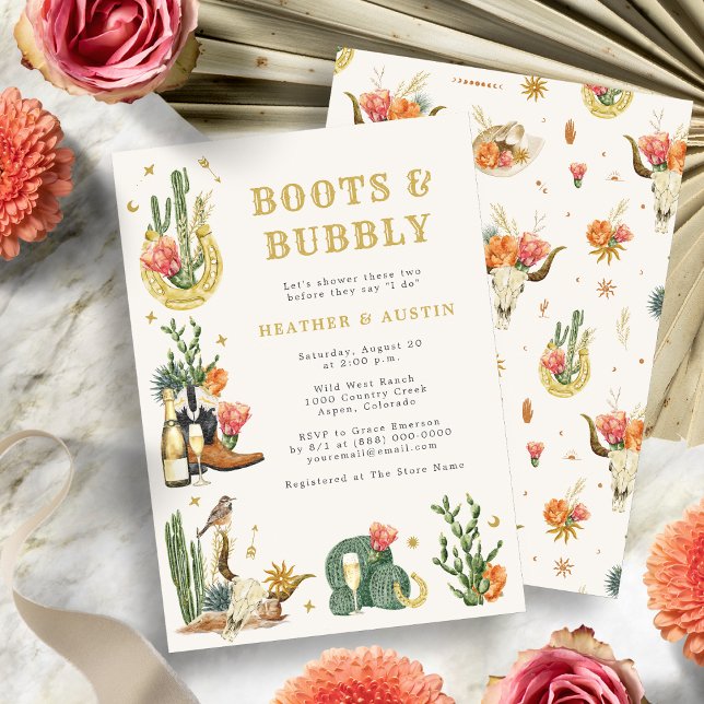 Invitation de douche de couple western (Boots and Bubbly Wild West Couple's Shower Western Invitation
)